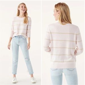 SPLENDID CASHMERE CREWNECK IN STRIPE (PINK CLAY) SZ LARGE - BNWT